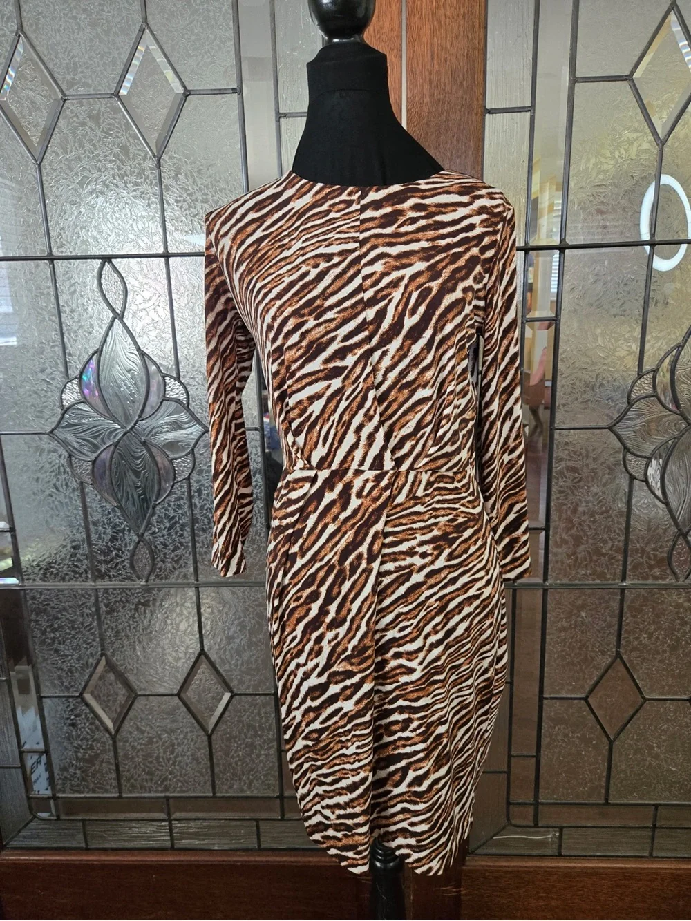 Michael Kors Brown Zebra-Print Midi Dress